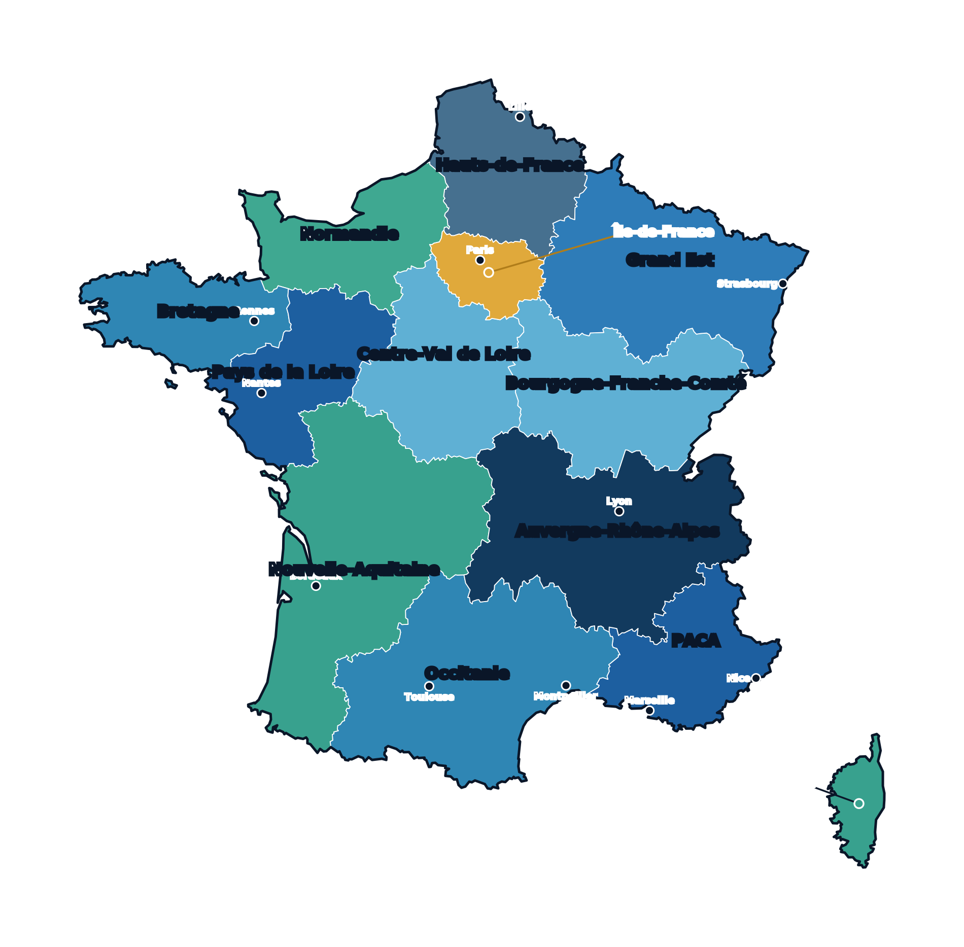 Partnerské zóny OXYGON France – 13 regionů